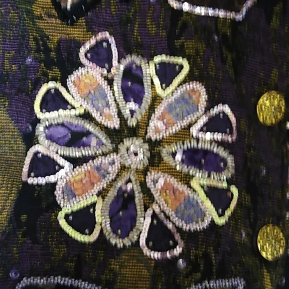 JULIA KIM Elevated boho. Art to wear appliqued, beaded, tapestry, boxy jacket. - Picture 6 of 8